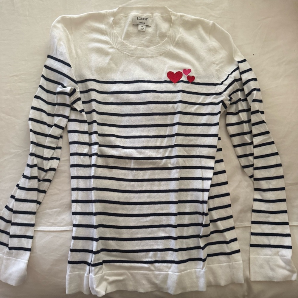 J. Crew Striped Sweater with Embroidered Heart